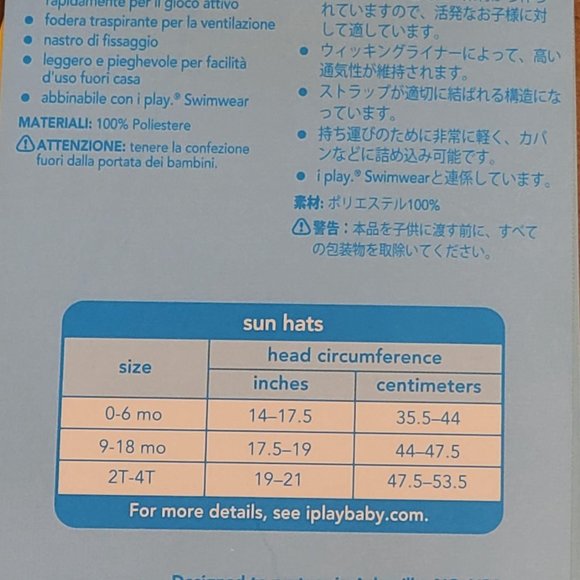 I Play Sun Protection Hat 0-6 Months Green, New - Picture 7 of 12